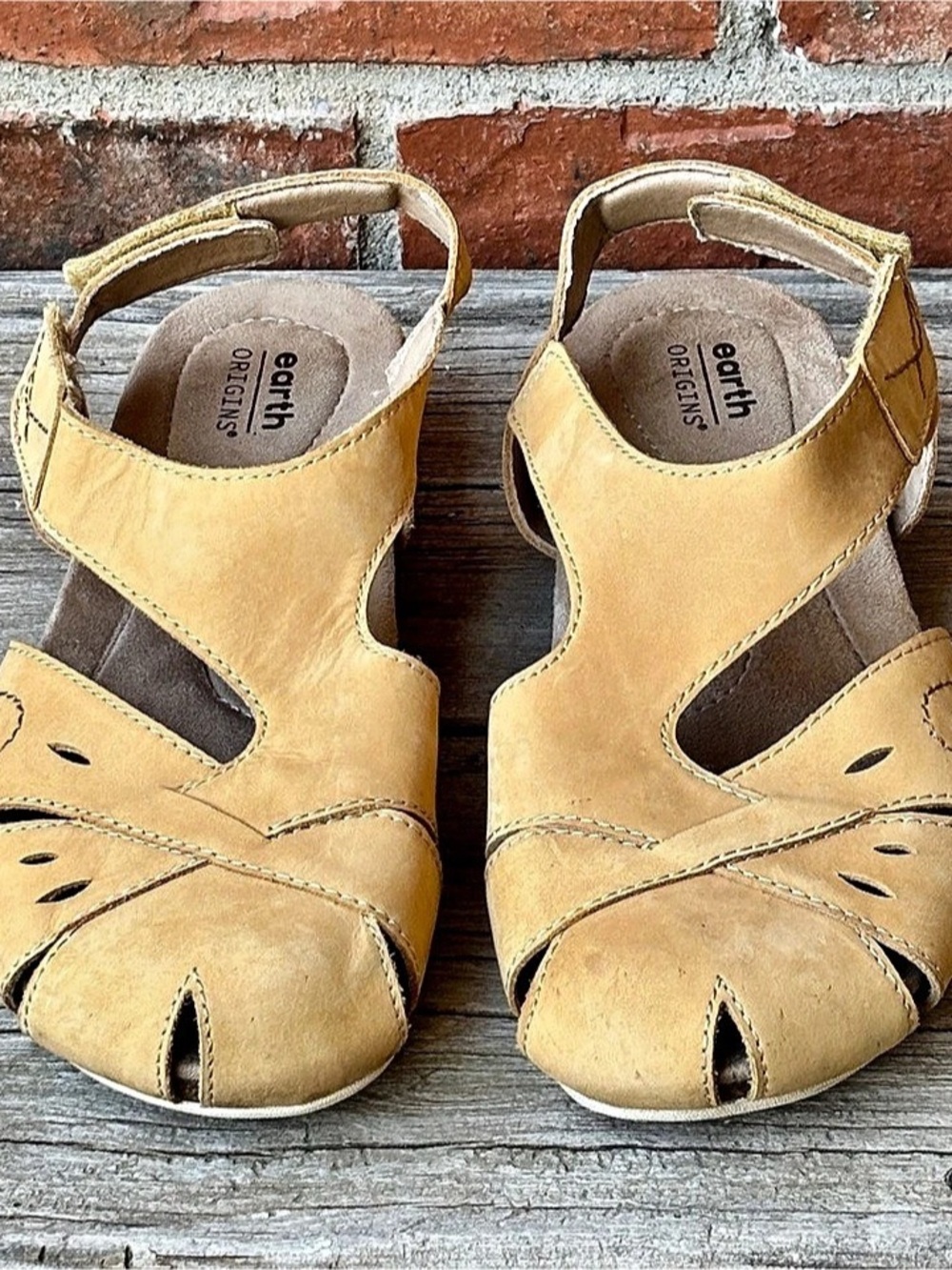 Earth Origins Birdine Tan Leather Comfort Fisherman Sandals Sz 8.5W